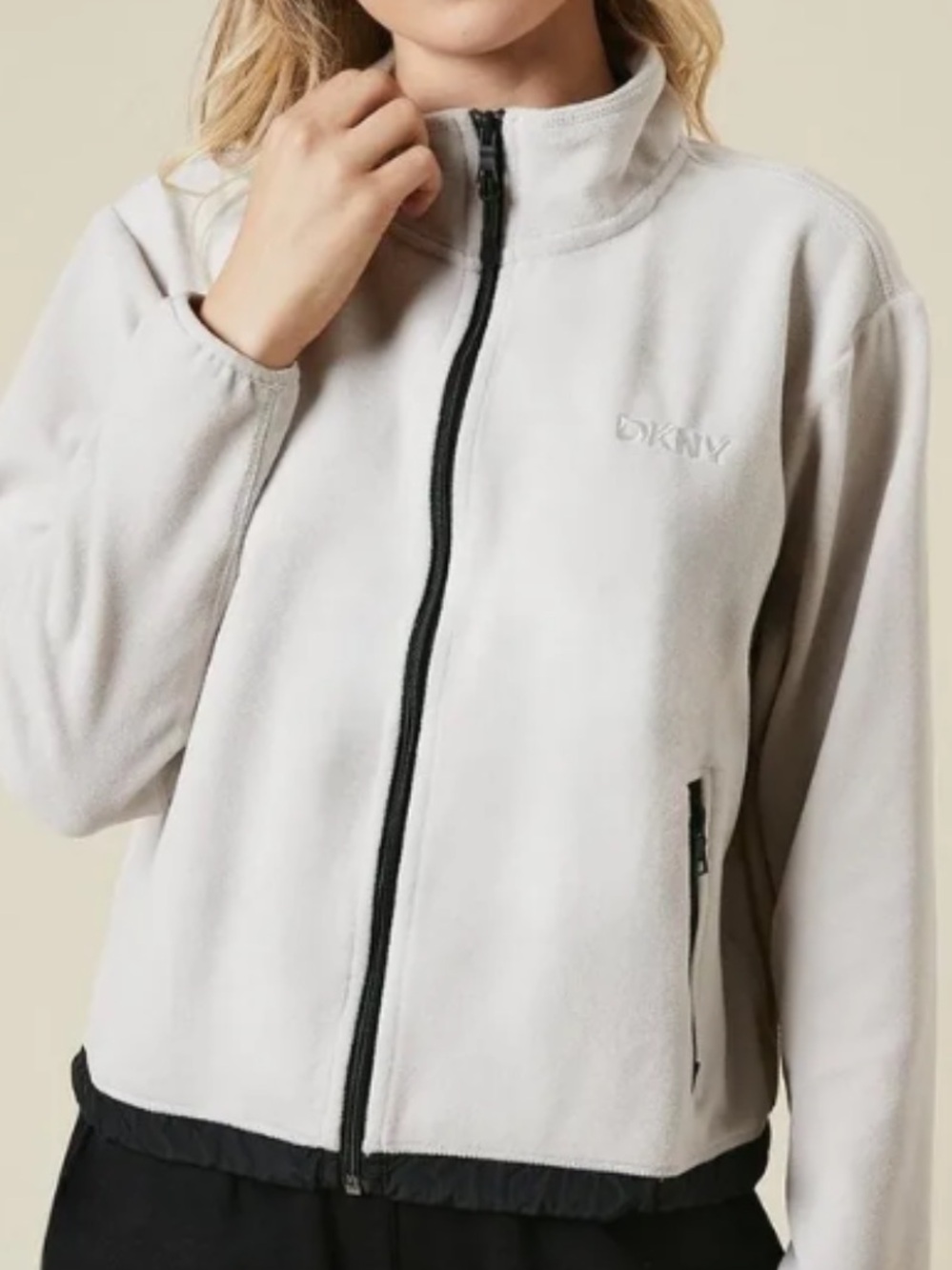 Dkny Beige Fleece Jacket with Black Trim MS5